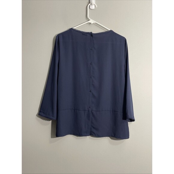 Lauren Conrad Large Blue Lace Detail Blouse Lightweight Feminine Romantic - Picture 2 of 15